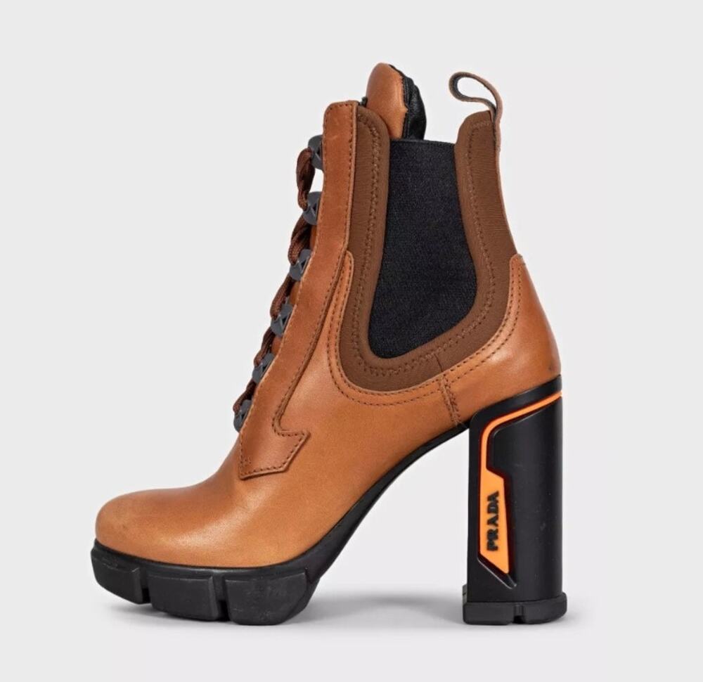 Prada Brown Leather Lace-Up Ankle Boots - EU 37